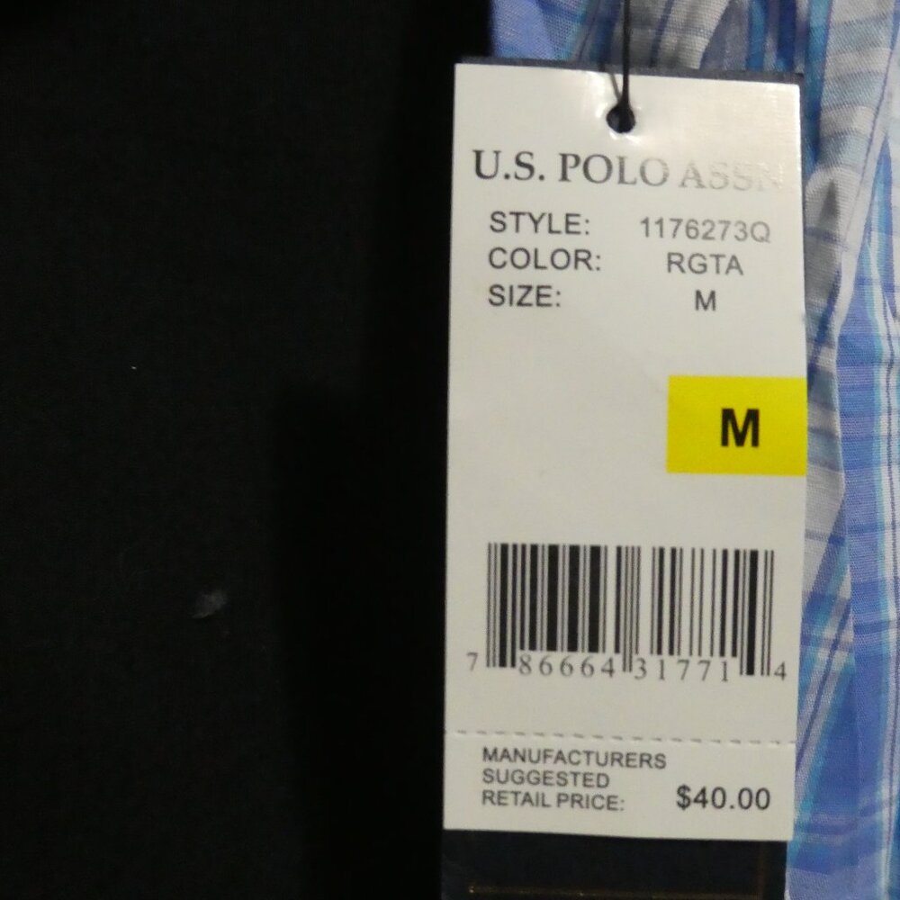U.S. POLO ASSN. | medium | Plaid Button-Up Blue and White Short Sleeve Shirt - Picture 15 of 16